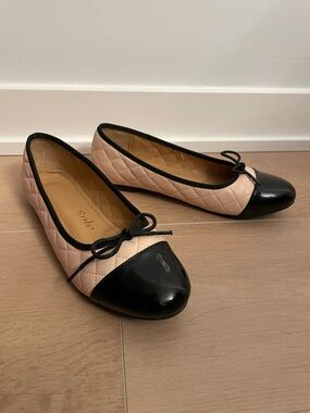 FRENCH SOLE Amelie Pink Quilted Black Patent Toe Leather Ballet Flat